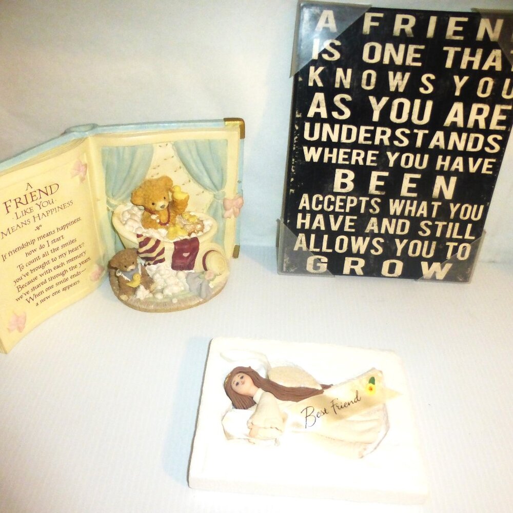 BEST FRIENDS GIFT LOT Musical Book Teddy Bear ANGEL Tree Ornament PLAQUE